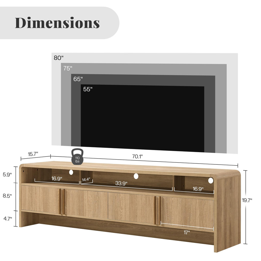 70" Fluted TV Stand with 2 Storage Cabinets F102