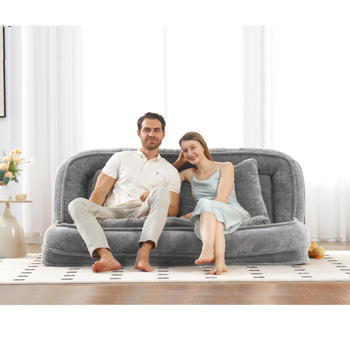 Light Gray Folding Floor Sofa Bed T829