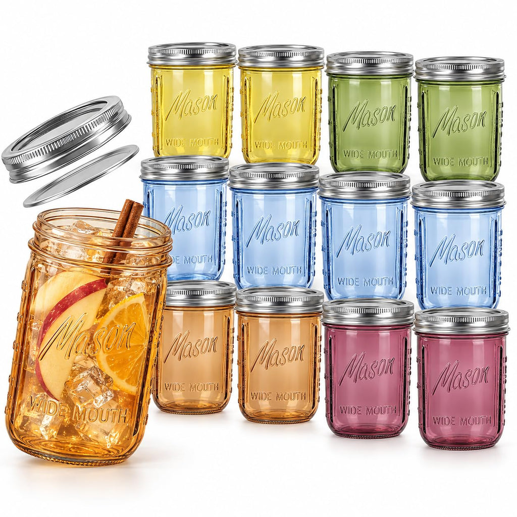 12 Pack 16 oz Wide Mouth Mason Jars with Lids Y59882