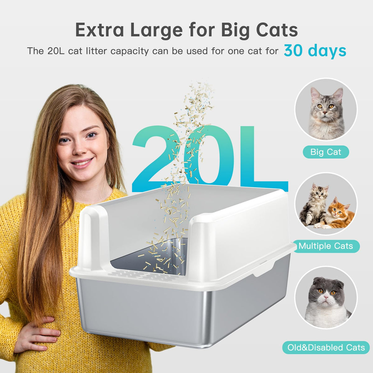 Stainless Steel XL Cat Litter Box with Scoop D7825