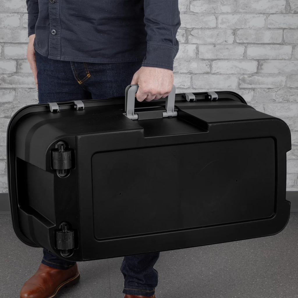 22 Gallon Black Wheeled Plastic Storage Trunk with Lids I894092