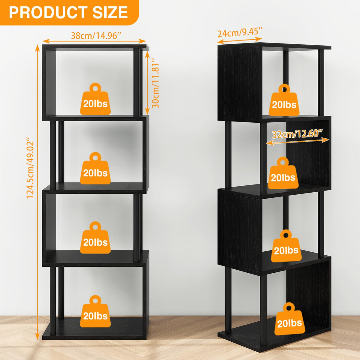 5-Tier Black Bookshelf W16135
