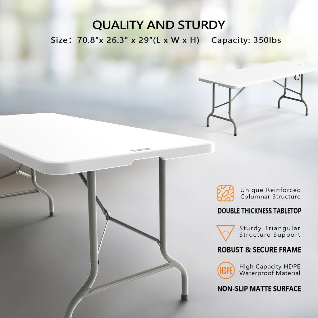 White 6-Foot Portable Plastic Folding Table 2 Pack Q241