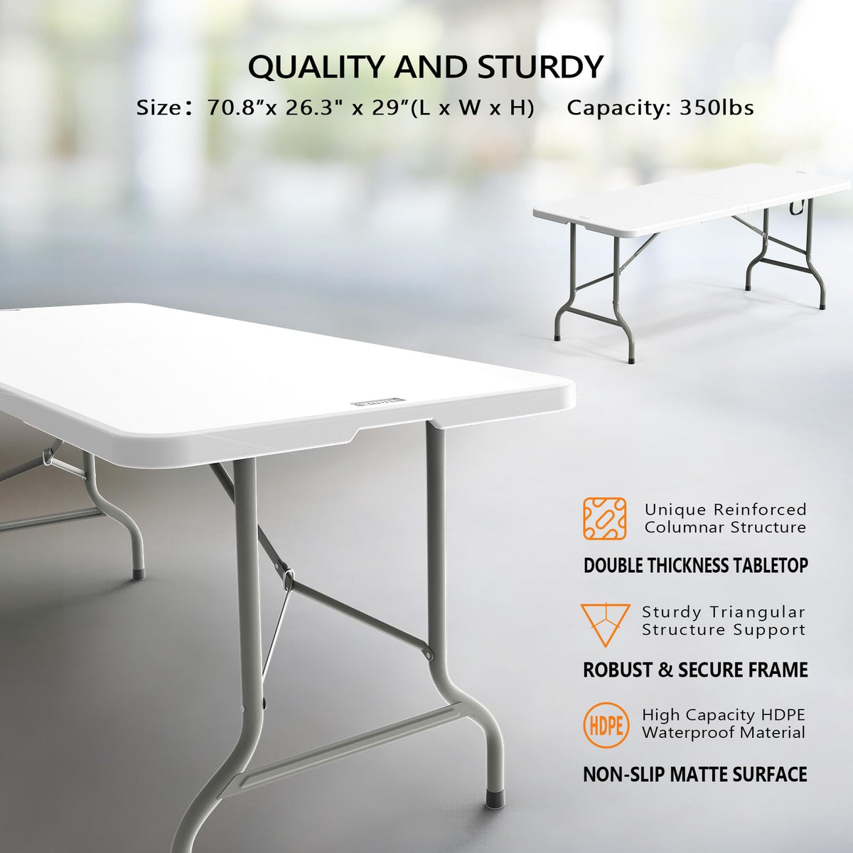 White 6-Foot Portable Plastic Folding Table 2 Pack Q241