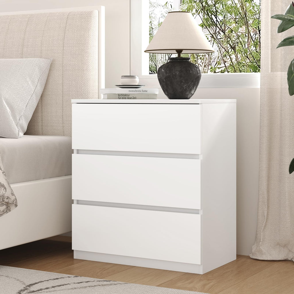 White 3 Drawer Wood Dresser P334