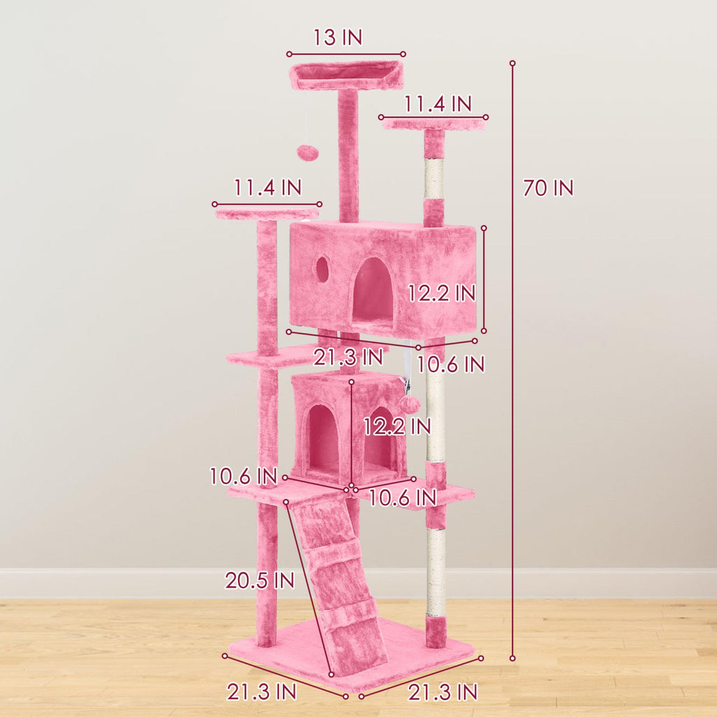 70 inch Multi-Level Cat Tree Tower with Scratching Posts T88348