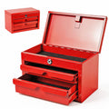 Mini Tool Box with Two Drawers and Lockable Top Storage, Red C4707