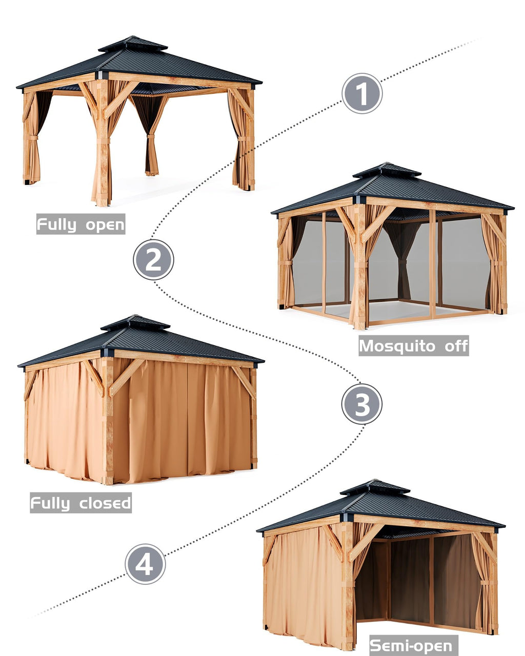 Hardtop Wood Gazebo 10 x 10 ft with Double Metal Roof F185021