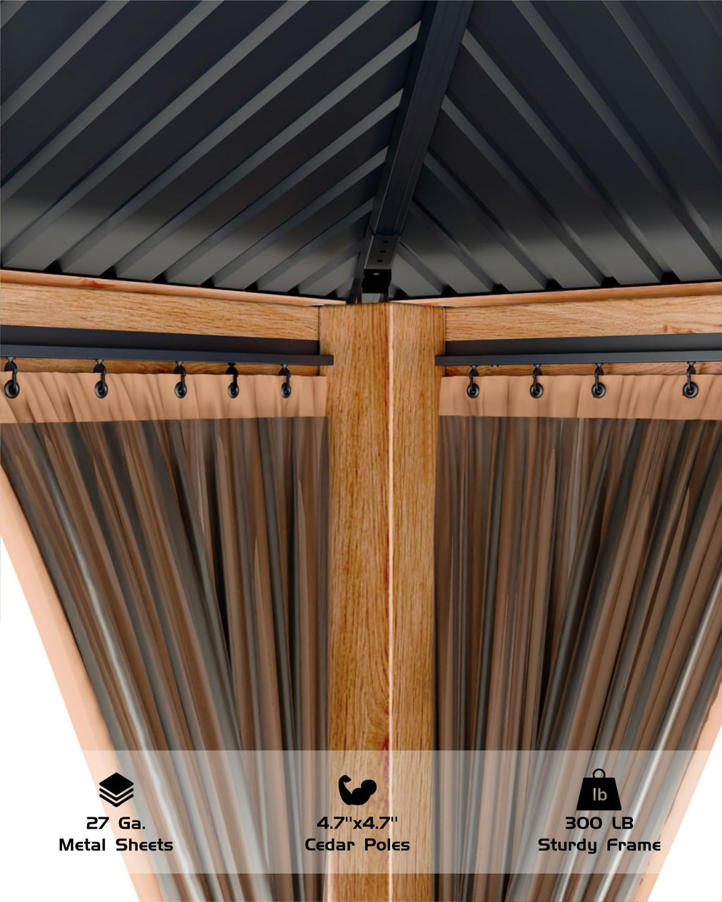 Hardtop Wood Gazebo 10 x 10 ft with Double Metal Roof F185021