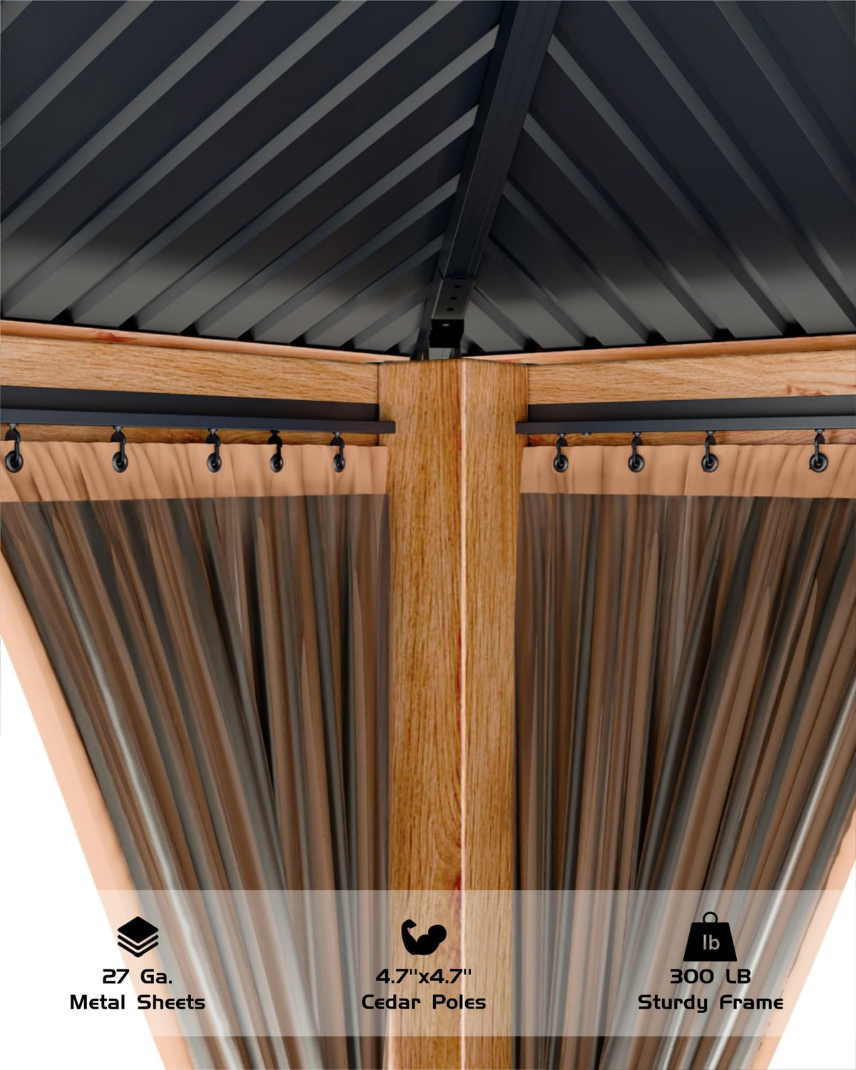 Hardtop Wood Gazebo 10 x 10 ft with Double Metal Roof F185021