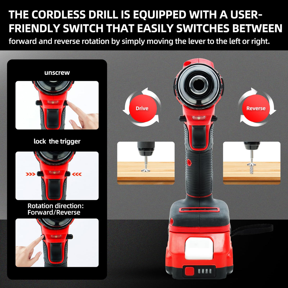 21V Cordless Drill Driver Electric Screwdriver Set with 2 Batteries and Charger J14116