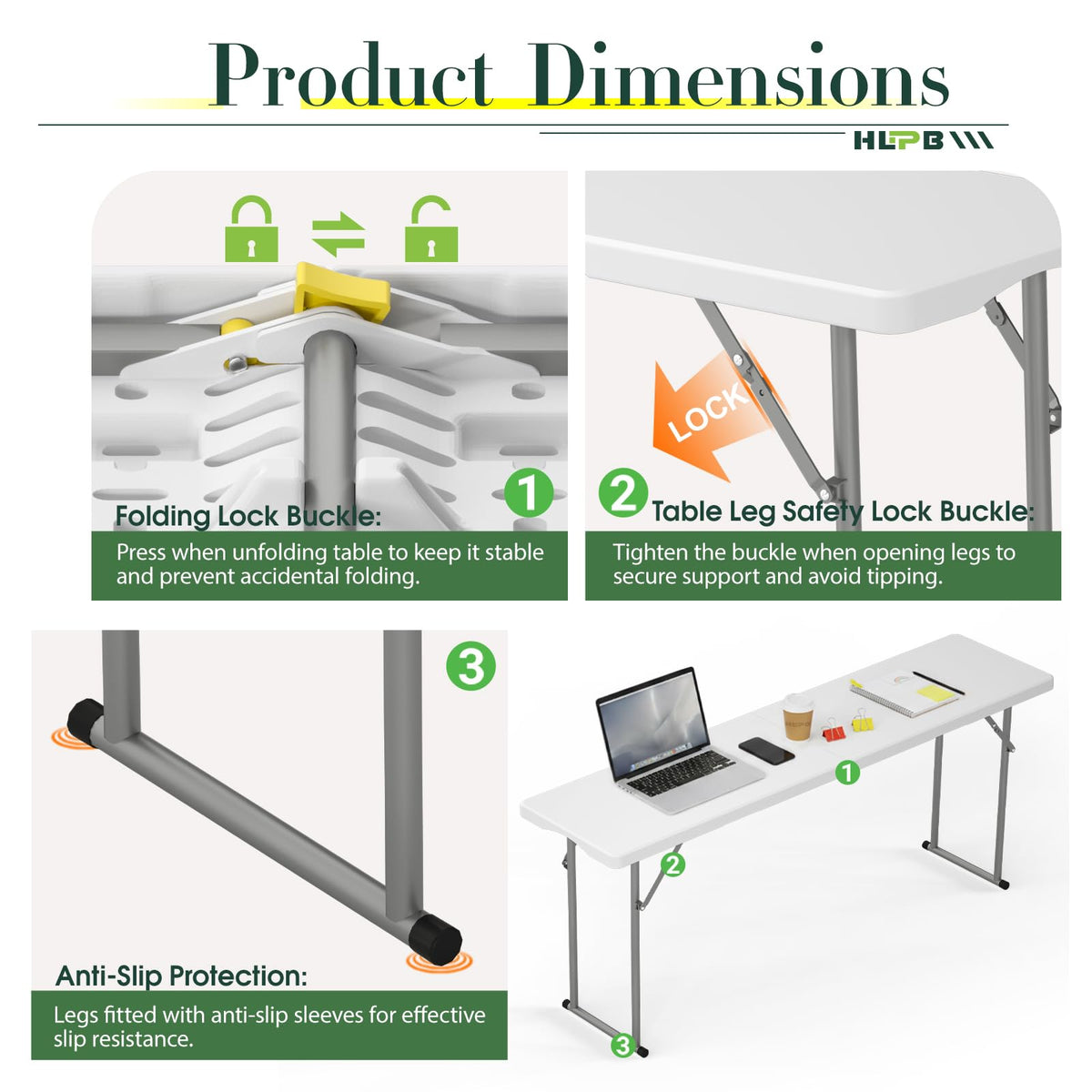 6 ft Narrow Folding Table with Handle & Safety Locks V225853