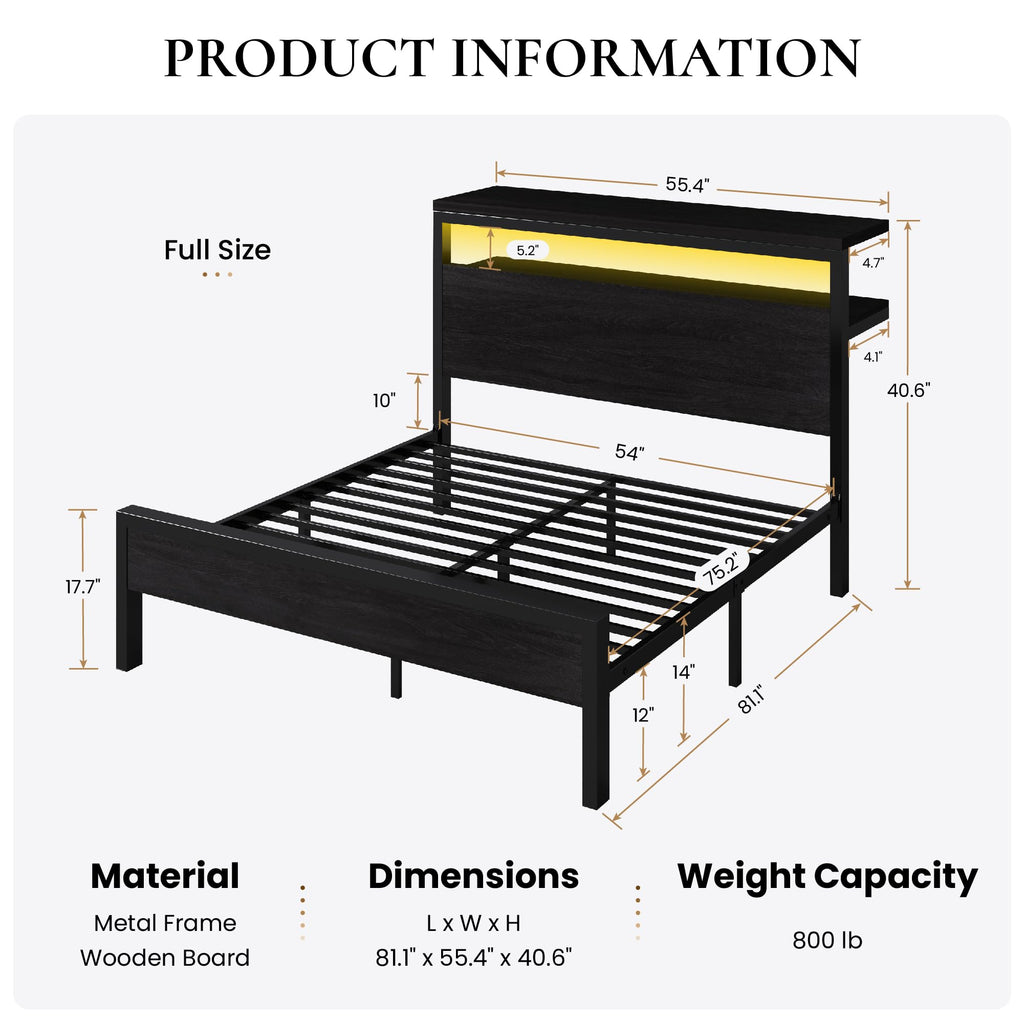Full Bed Frame with 2-Tier Storage Headboard F570319