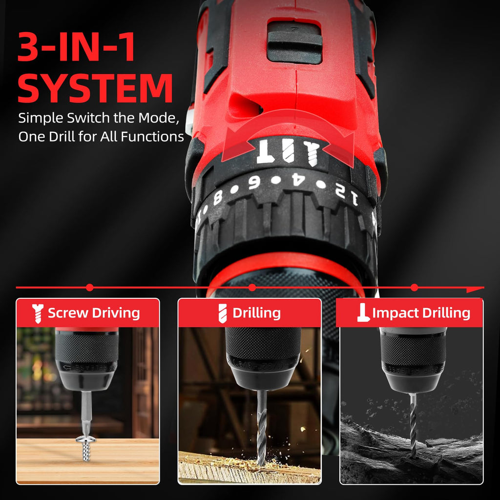 21V Cordless Drill Driver Electric Screwdriver Set with 2 Batteries and Charger J14116