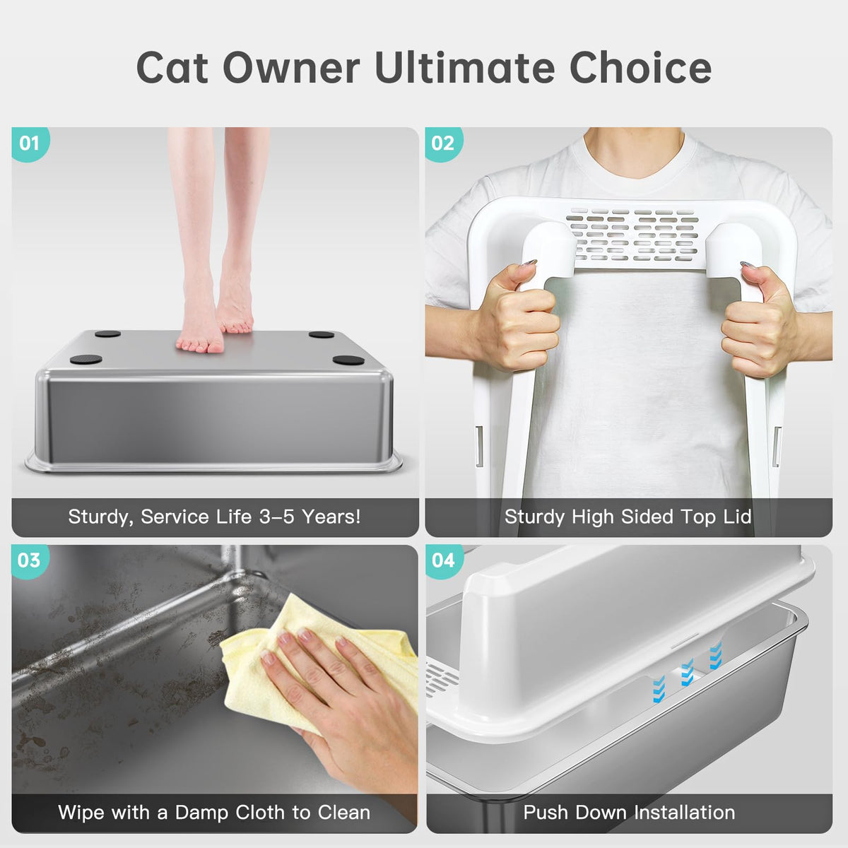 Stainless Steel XL Cat Litter Box with Scoop D7825