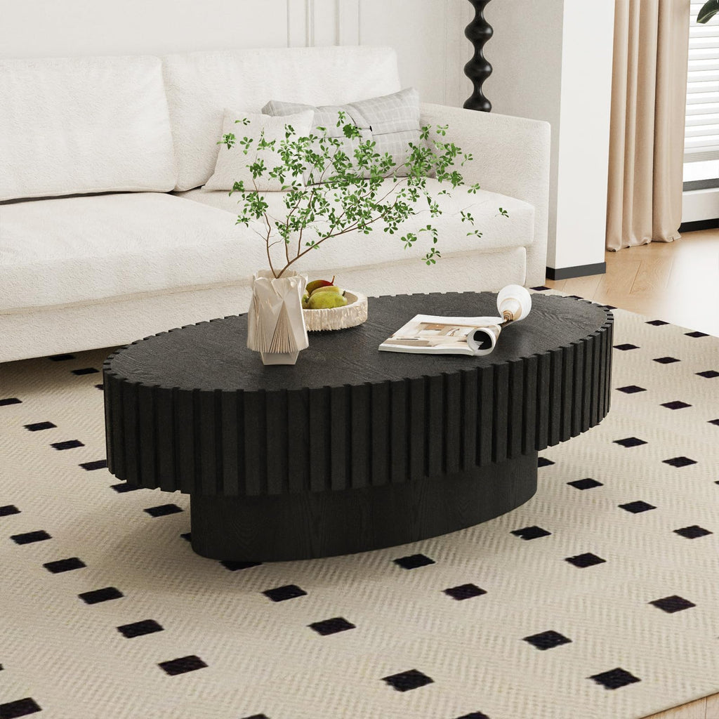 Black Modern Wood Oval Coffee Table Y380367