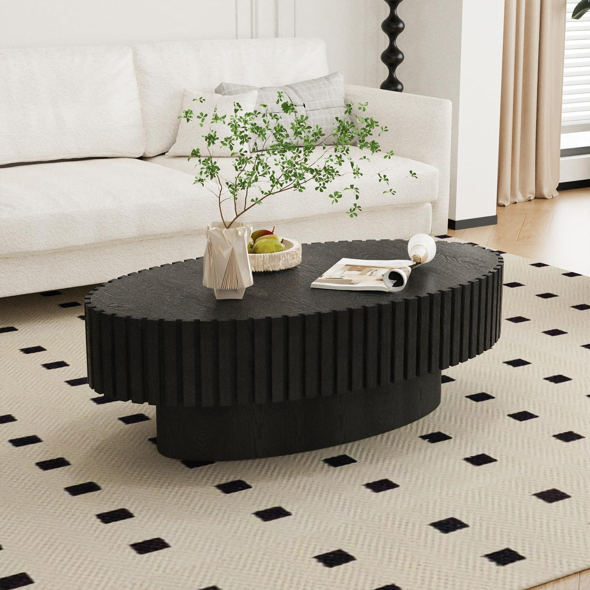 Black Modern Wood Oval Coffee Table Y380367