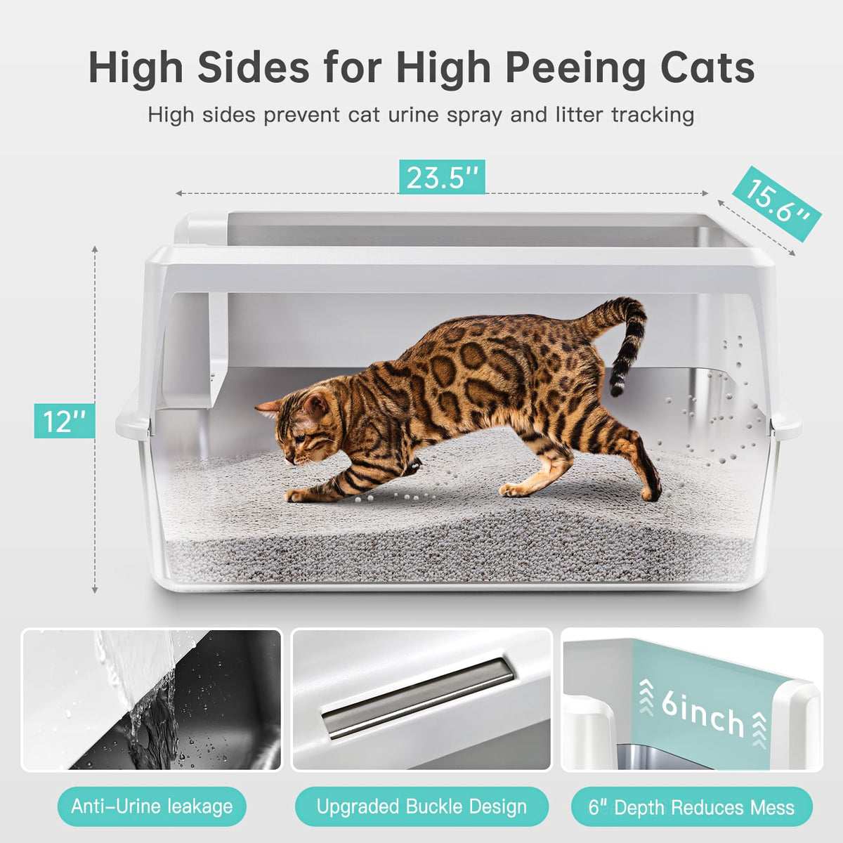 Stainless Steel XL Cat Litter Box with Scoop D7825