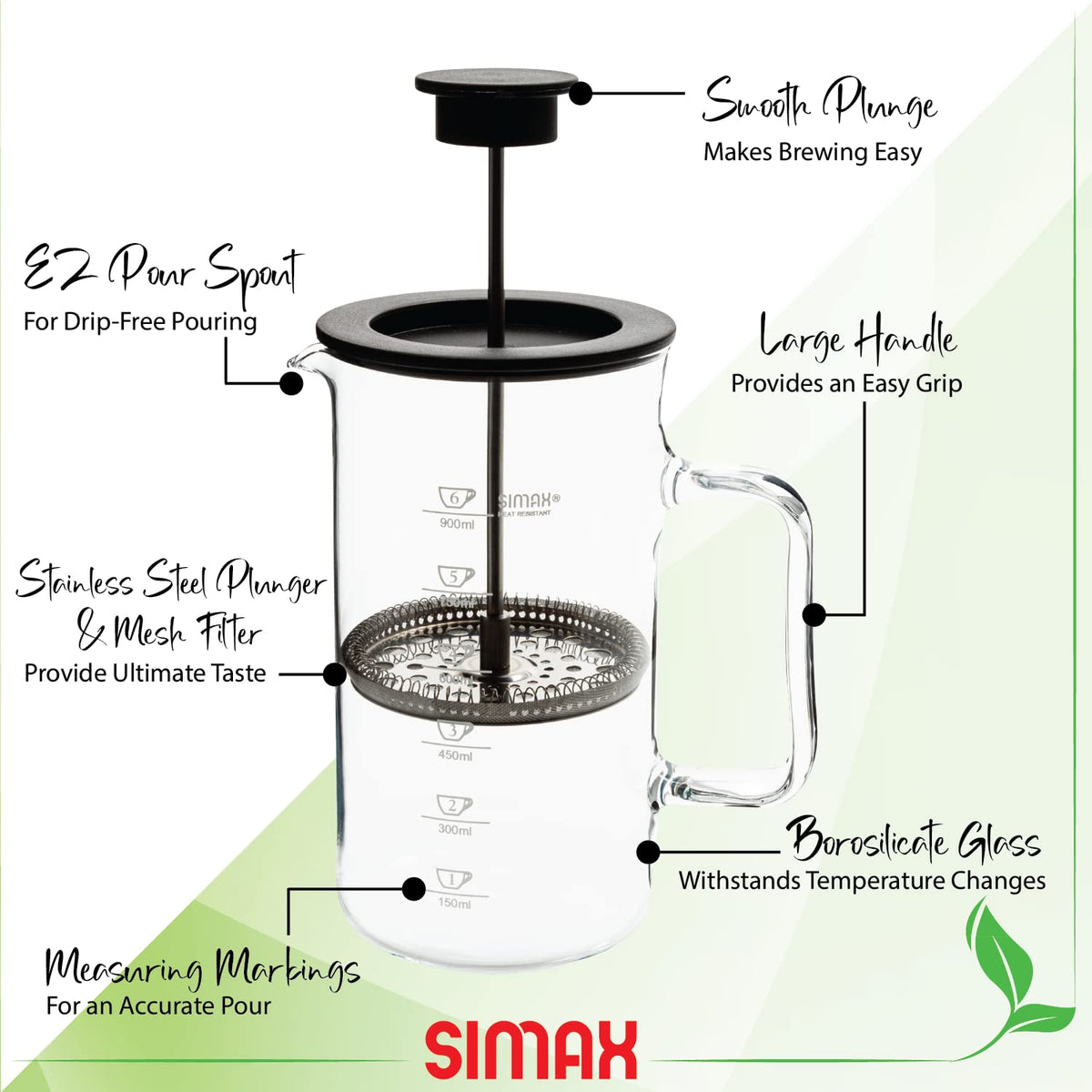 1 Liter Dishwasher Safe Borosilicate Glass French Press A904072