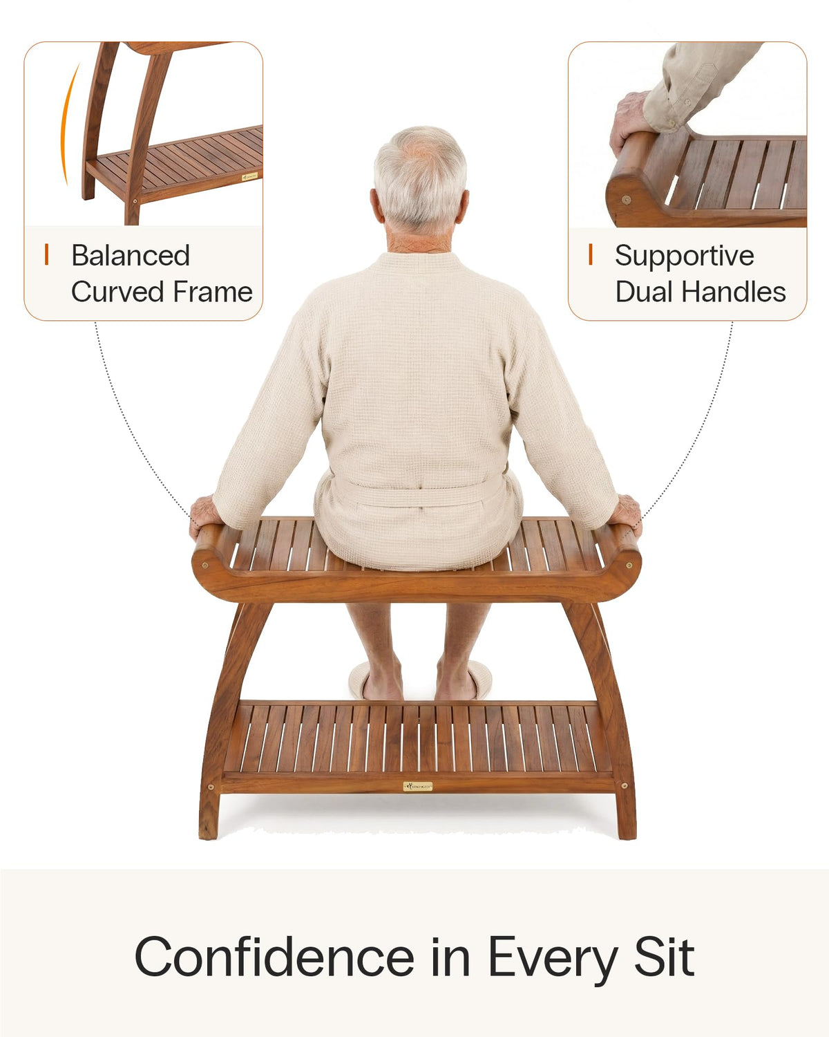 Teak Shower Bench with Storage Shelf G17190