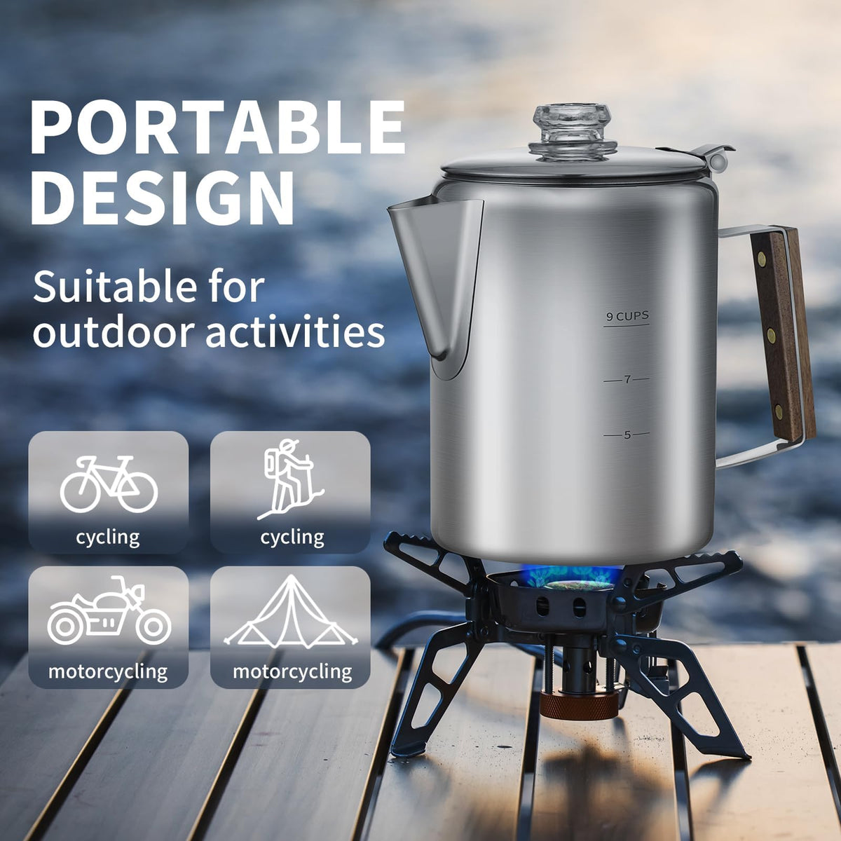 9 Cups Stainless Steel Coffee Percolator with 100pcs Coffee Filters U52988