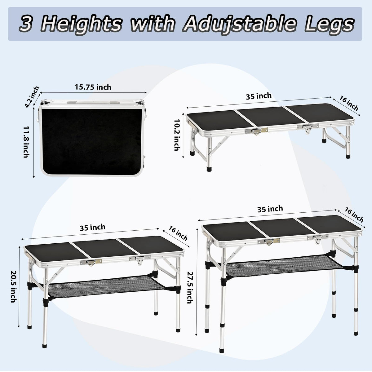 3ft Folding Camping Table with Storage Net U46462