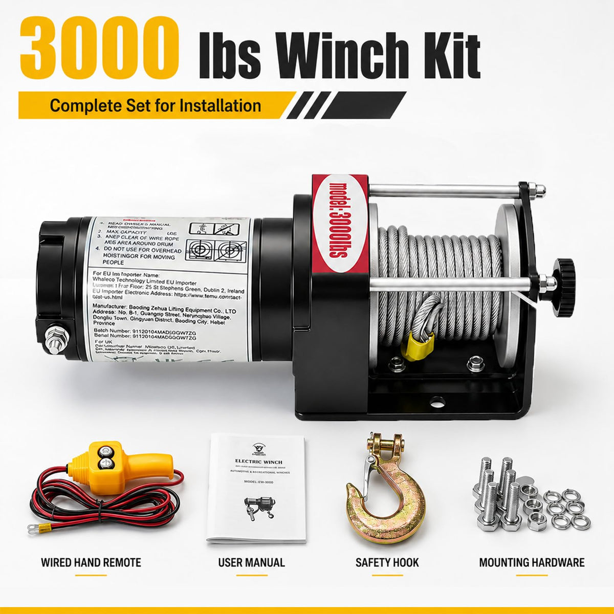 12V DC Electric Winch with Steel Cable O183