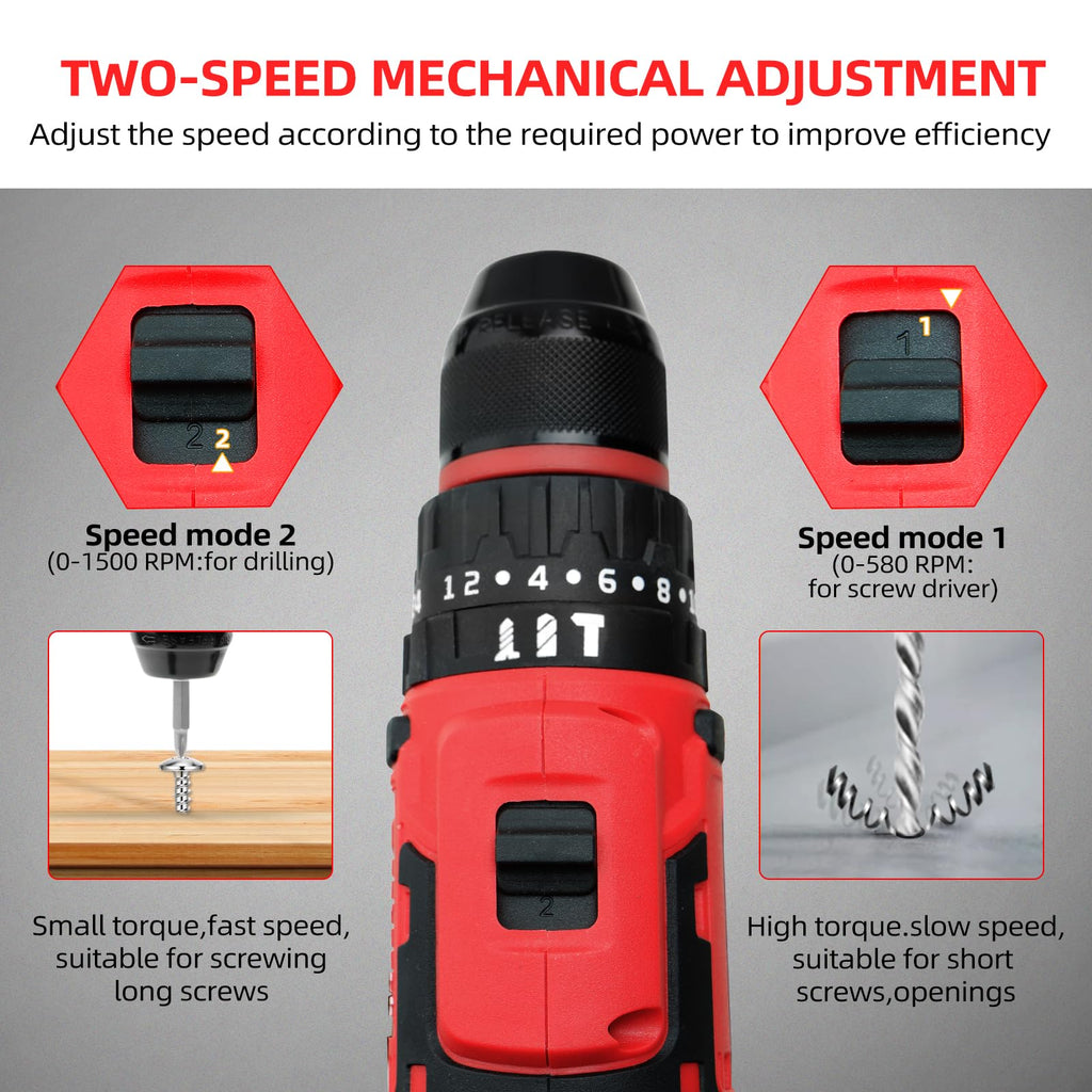21V Cordless Drill Driver Electric Screwdriver Set with 2 Batteries and Charger J14116
