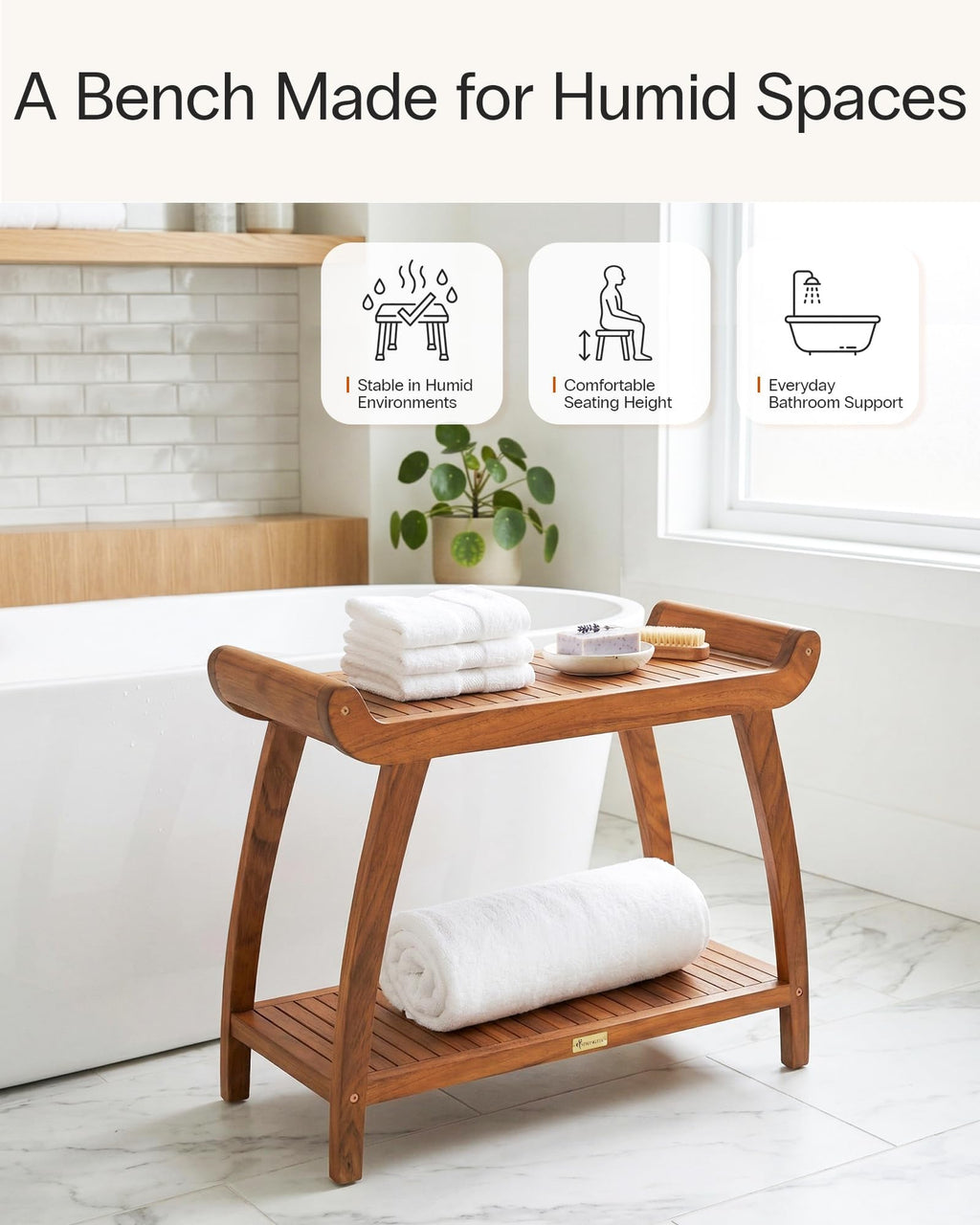 Teak Shower Bench with Storage Shelf G17190