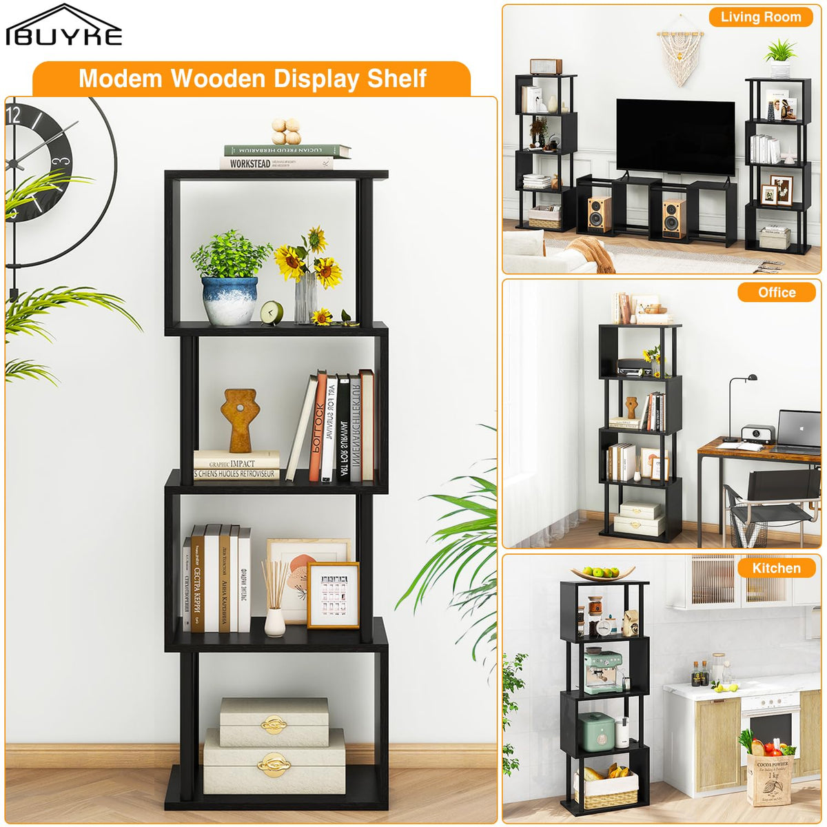 5-Tier Black Bookshelf W16135