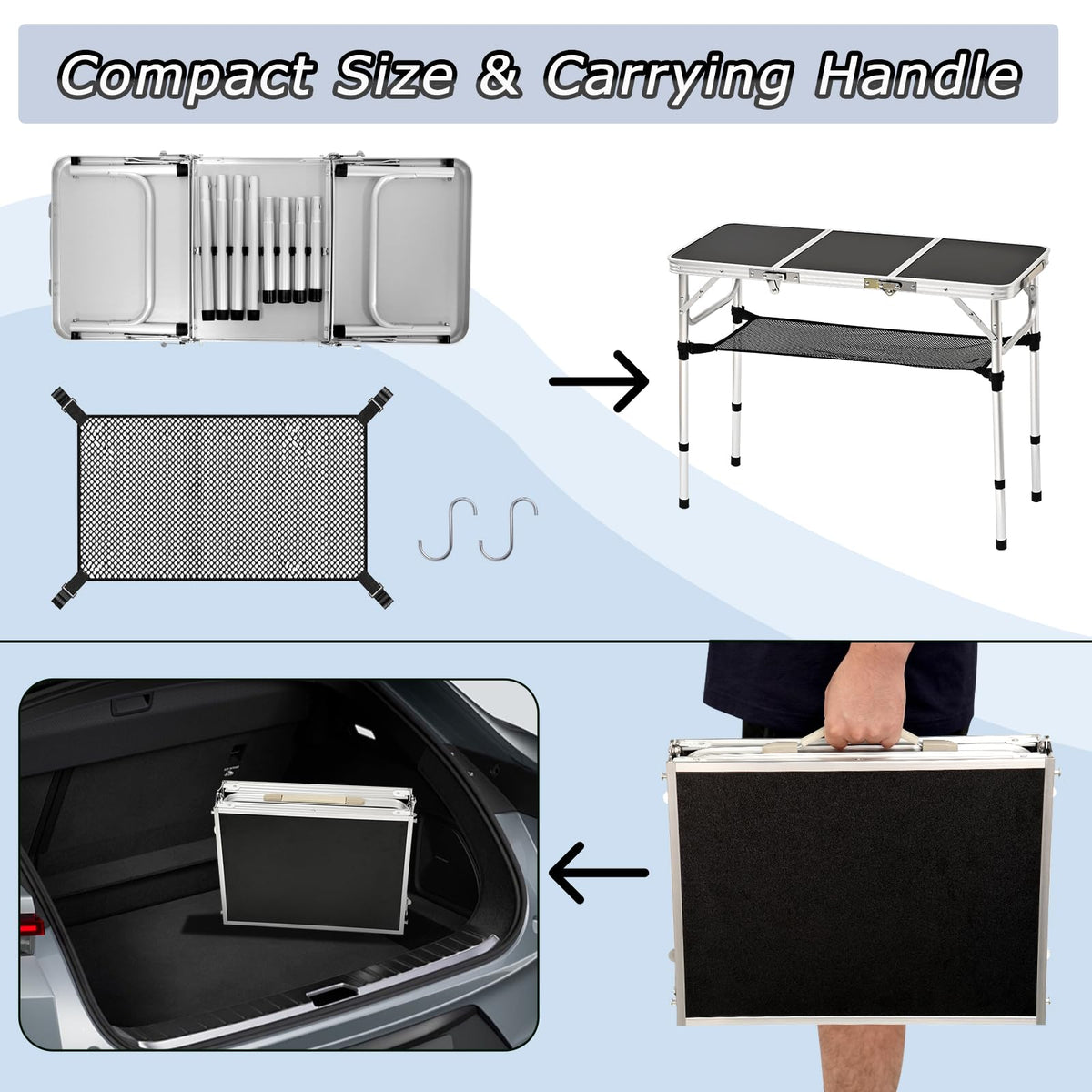 3ft Folding Camping Table with Storage Net U46462