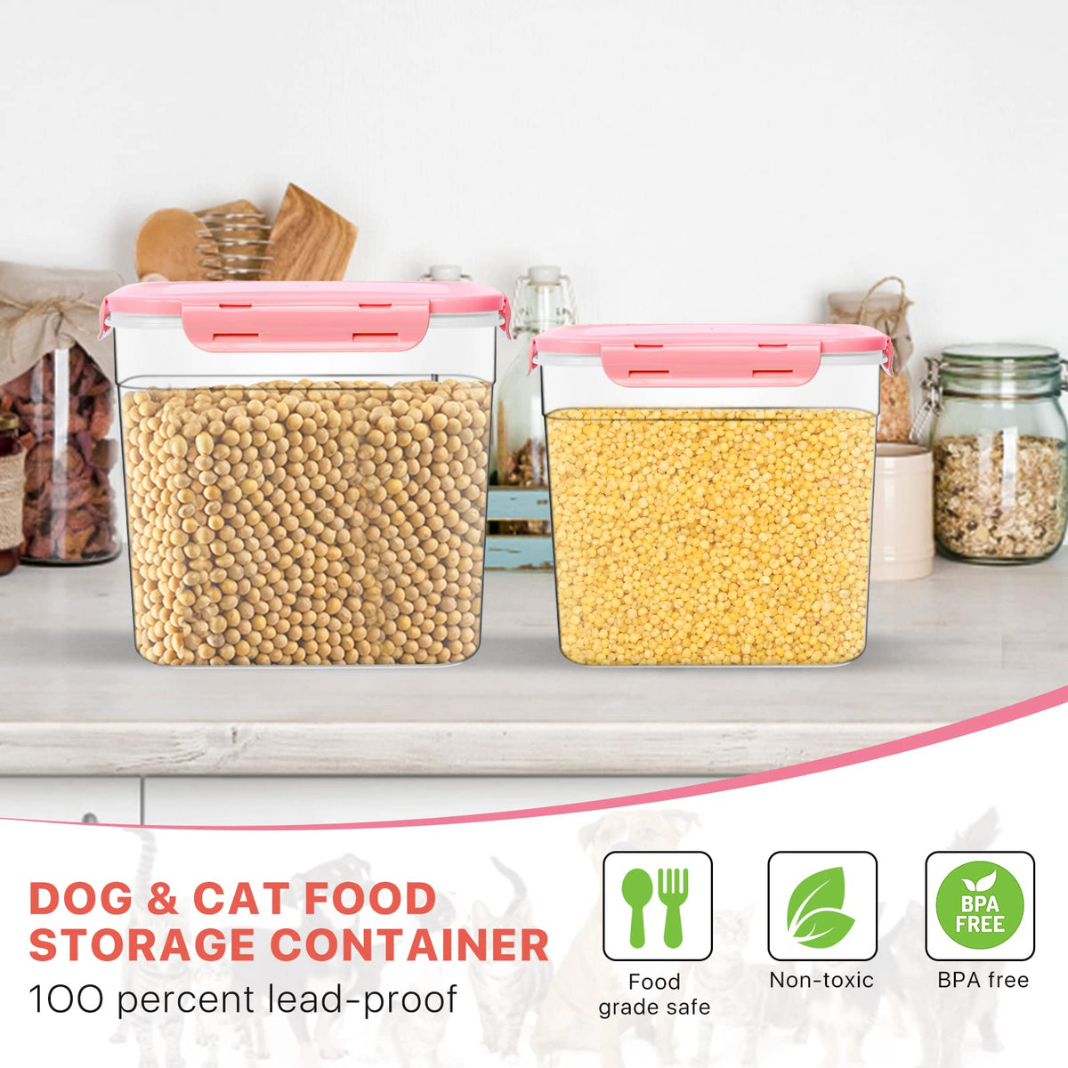 3 Pieces Plastic Pet Food Storage Containers with Spoon G466
