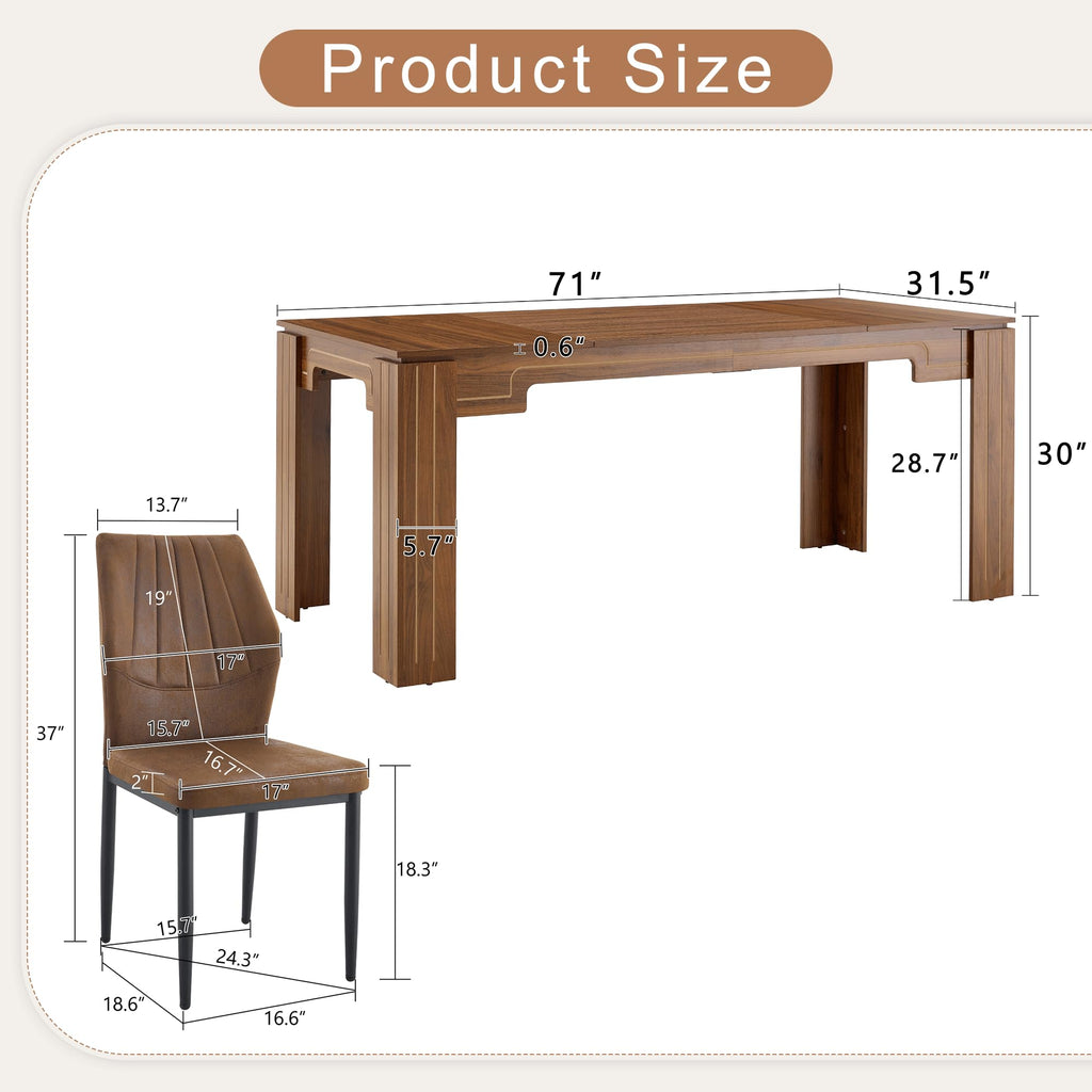 Walnut Dining Table Set with 8 Brown Fabric Chairs I894626