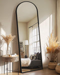 Arched Full Length Black Floor Mirror with Stand J944
