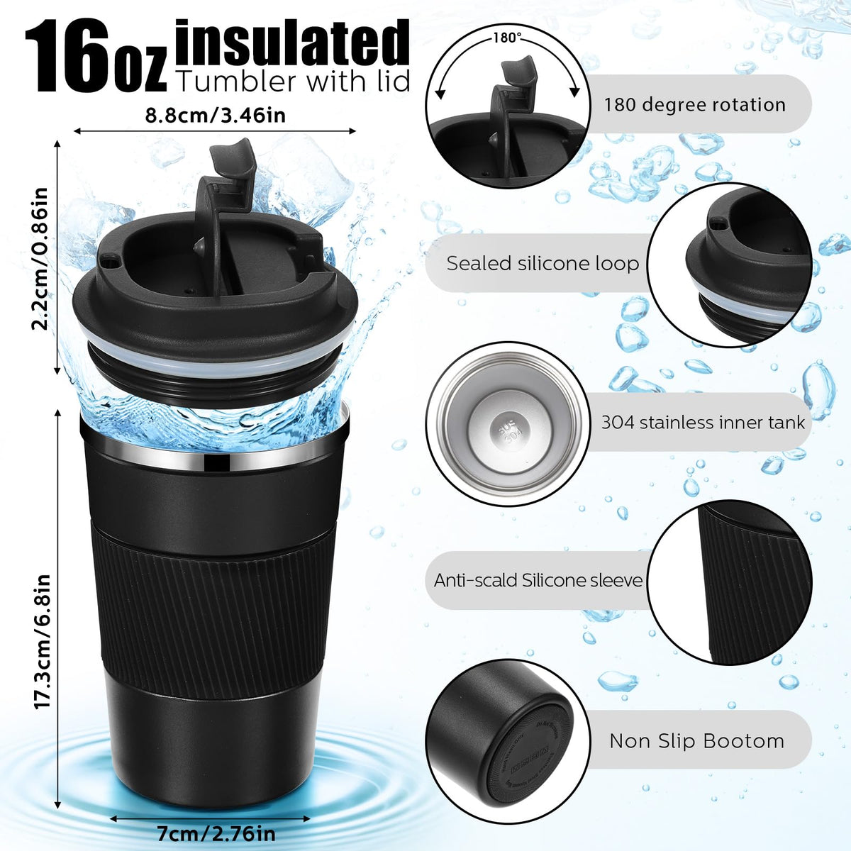 4 Pack 16 Oz Travel Coffee Mug with Lid Q2096
