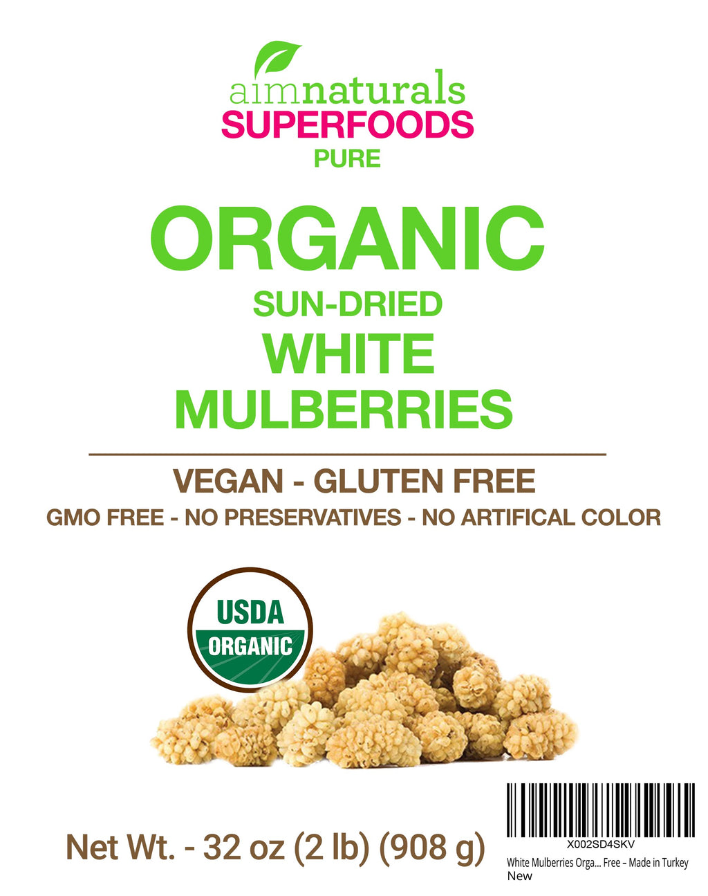 Dried White Mulberries 2 Lbs Q8008