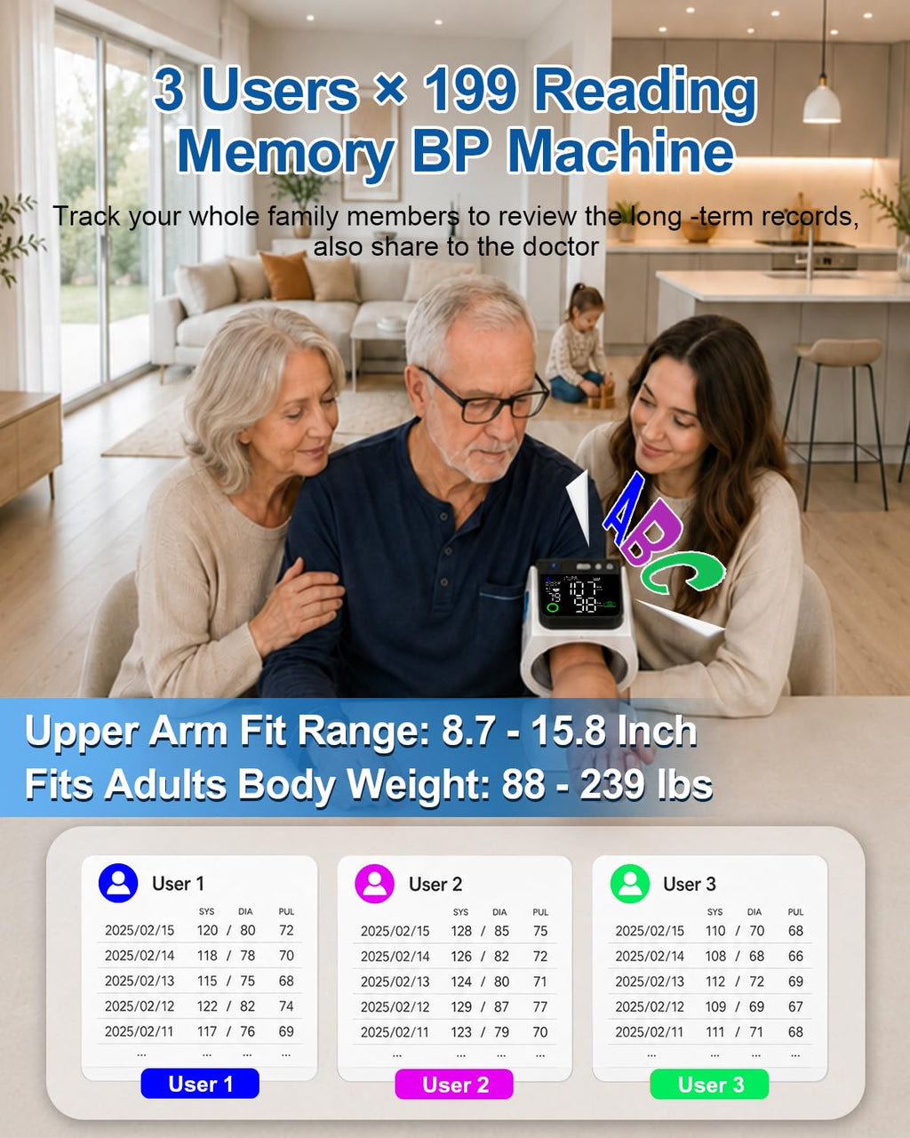 Upper Arm Blood Pressure Monitor 8.7-15.8" Cuff C417