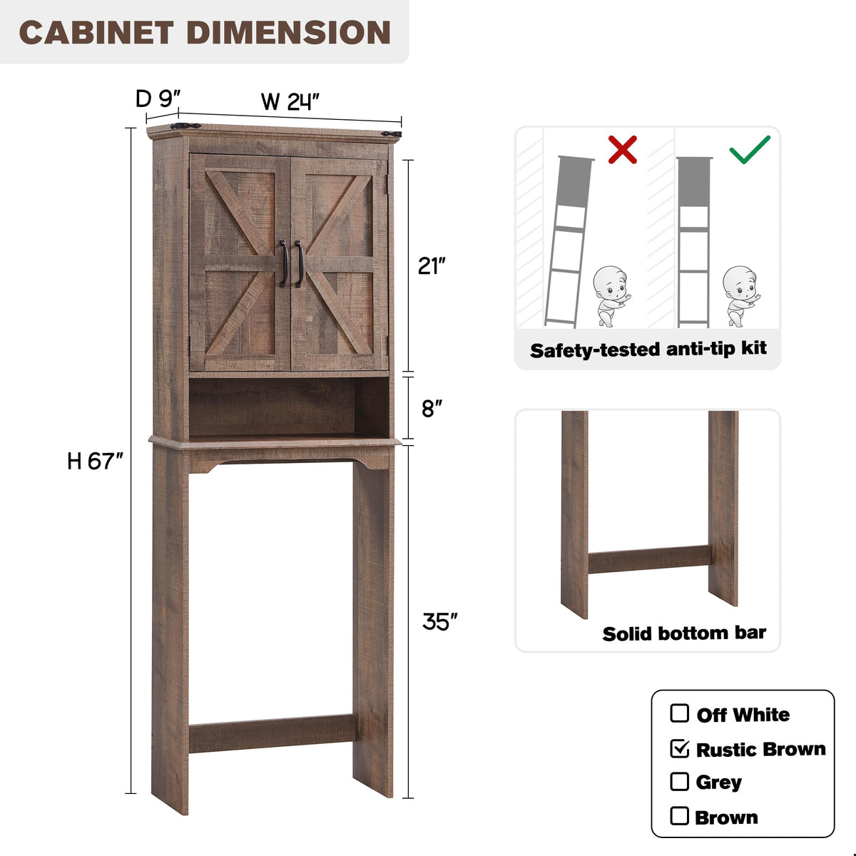 67" Over Toilet Storage Bathroom Cabinet L197