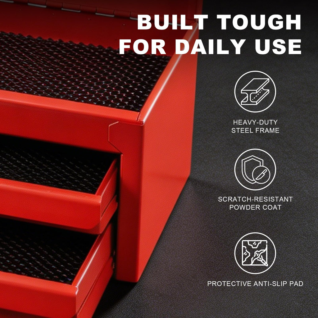 Mini Tool Box with Two Drawers and Lockable Top Storage, Red C4707
