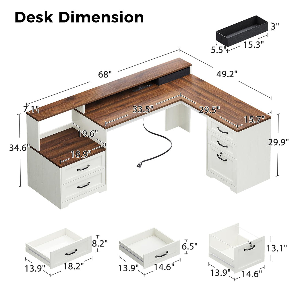 68 Inch L Shaped Executive Desk with Drawers G45649