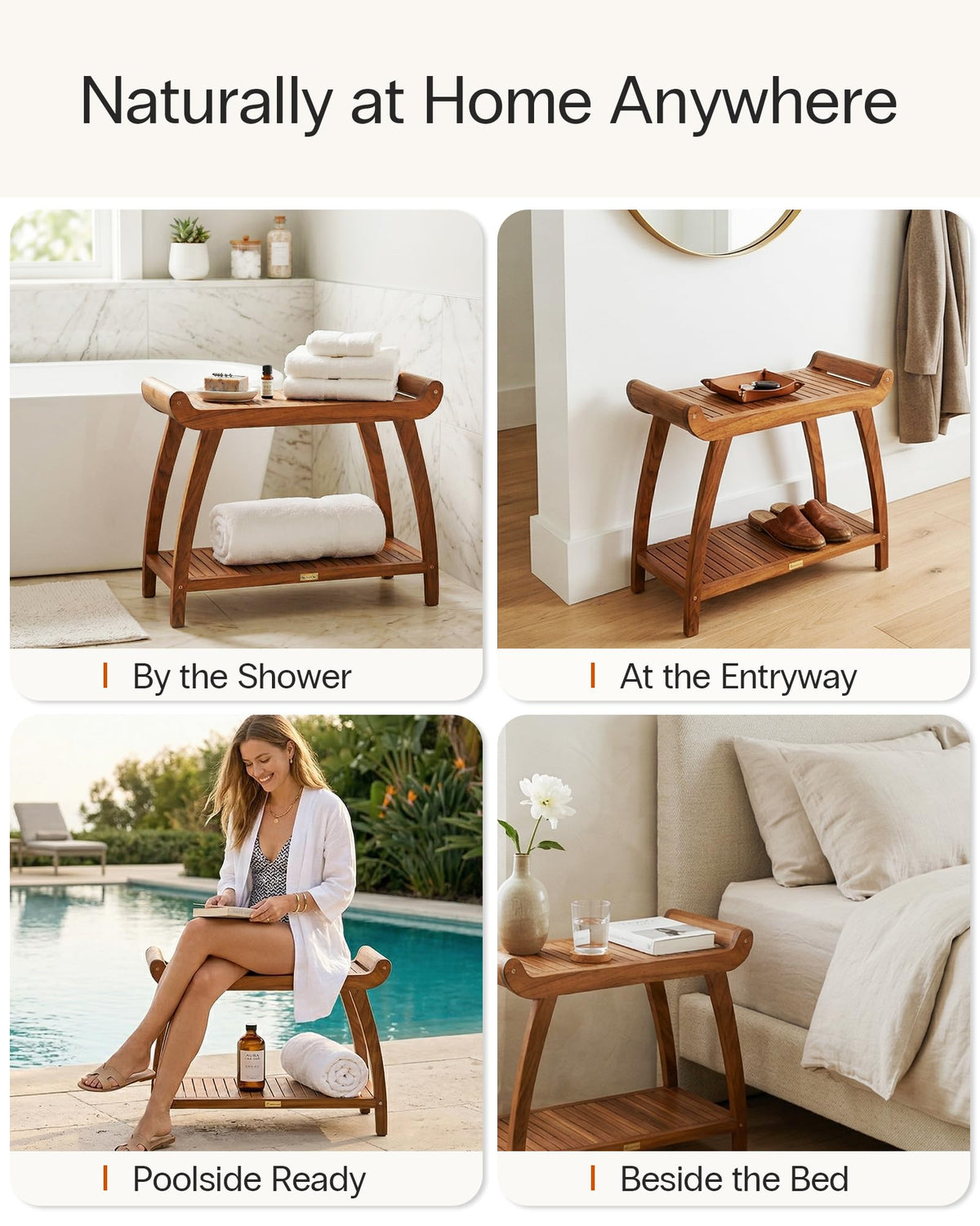 Teak Shower Bench with Storage Shelf G17190