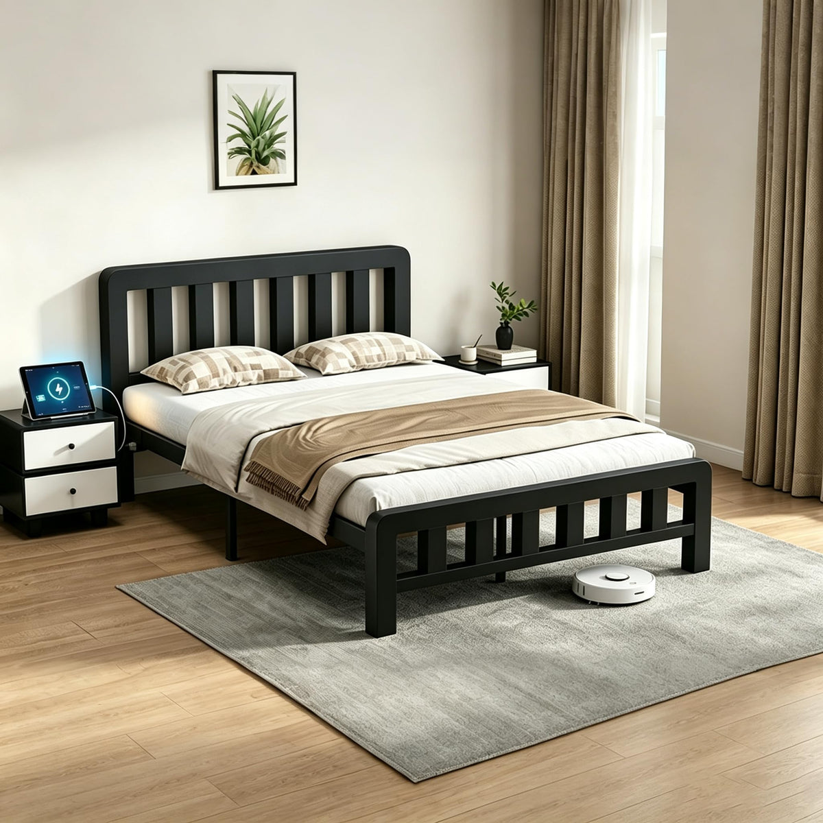 Full Metal Platform Bed Frame with USB-C Charging Station F53548