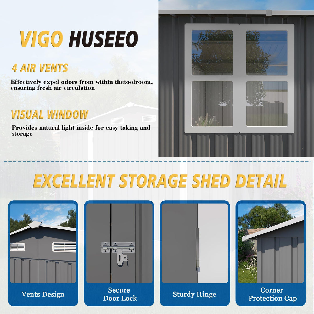 10x14x6.7FT Galvanized Steel Outdoor Storage Shed with Lockable Door & Window T303