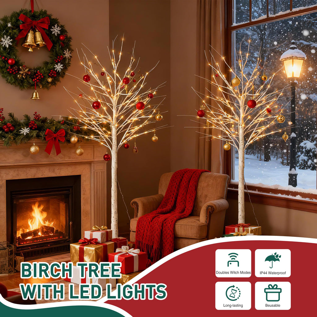 White Birch Tree with Lights, 2PCS U73356