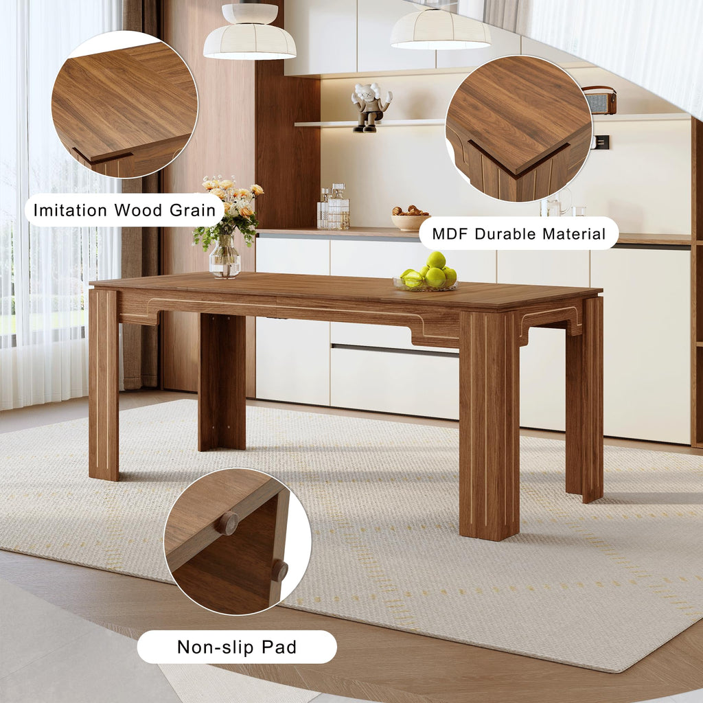 Walnut Dining Table Set with 8 Brown Fabric Chairs I894626