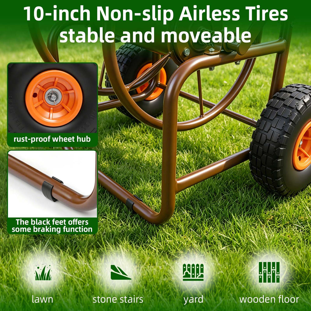 Garden Hose Reel Cart, Heavy Duty Metal with 2 Wheels, Holds 230ft 5/8" E8105