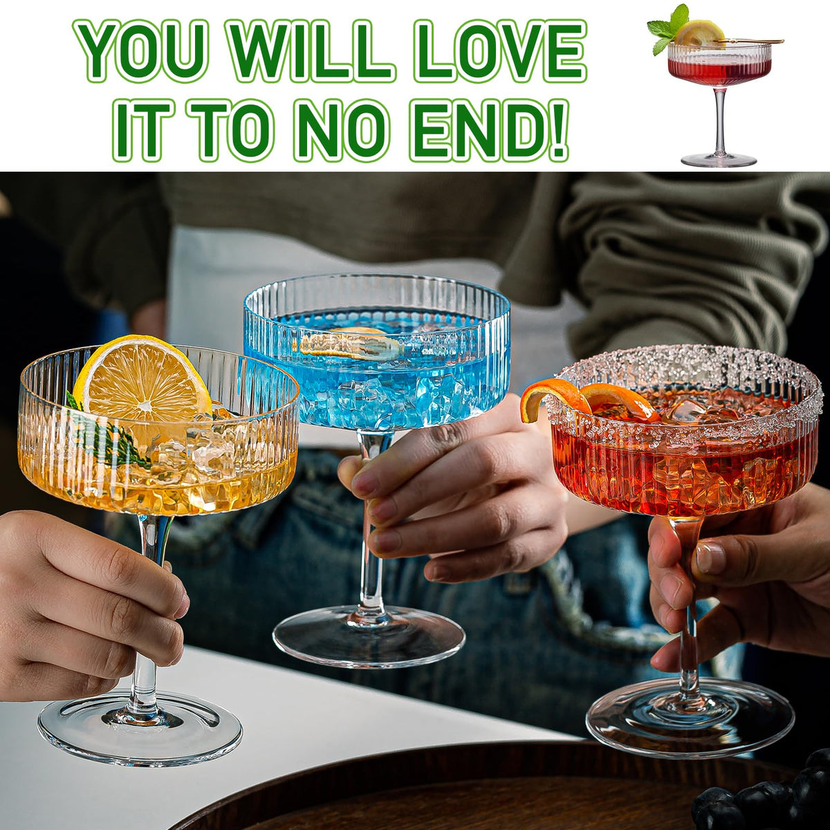 12 Pcs 10oz Acrylic Stem Cocktail Glassware Set U747585