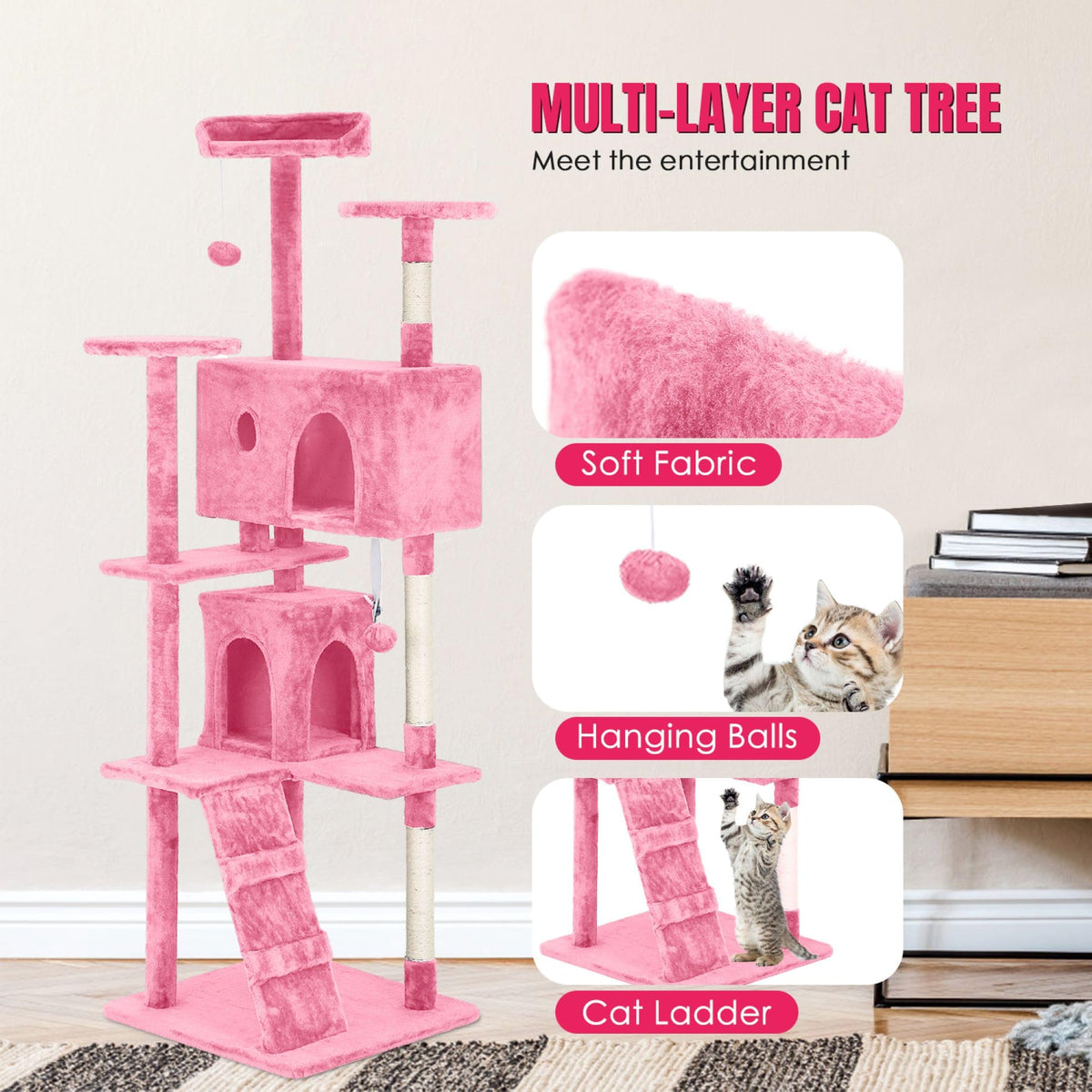 70 inch Multi-Level Cat Tree Tower with Scratching Posts T88348