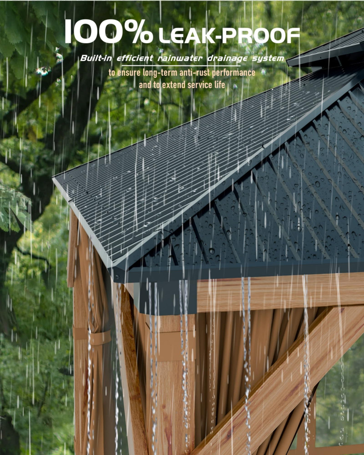 Hardtop Wood Gazebo 10 x 10 ft with Double Metal Roof F185021