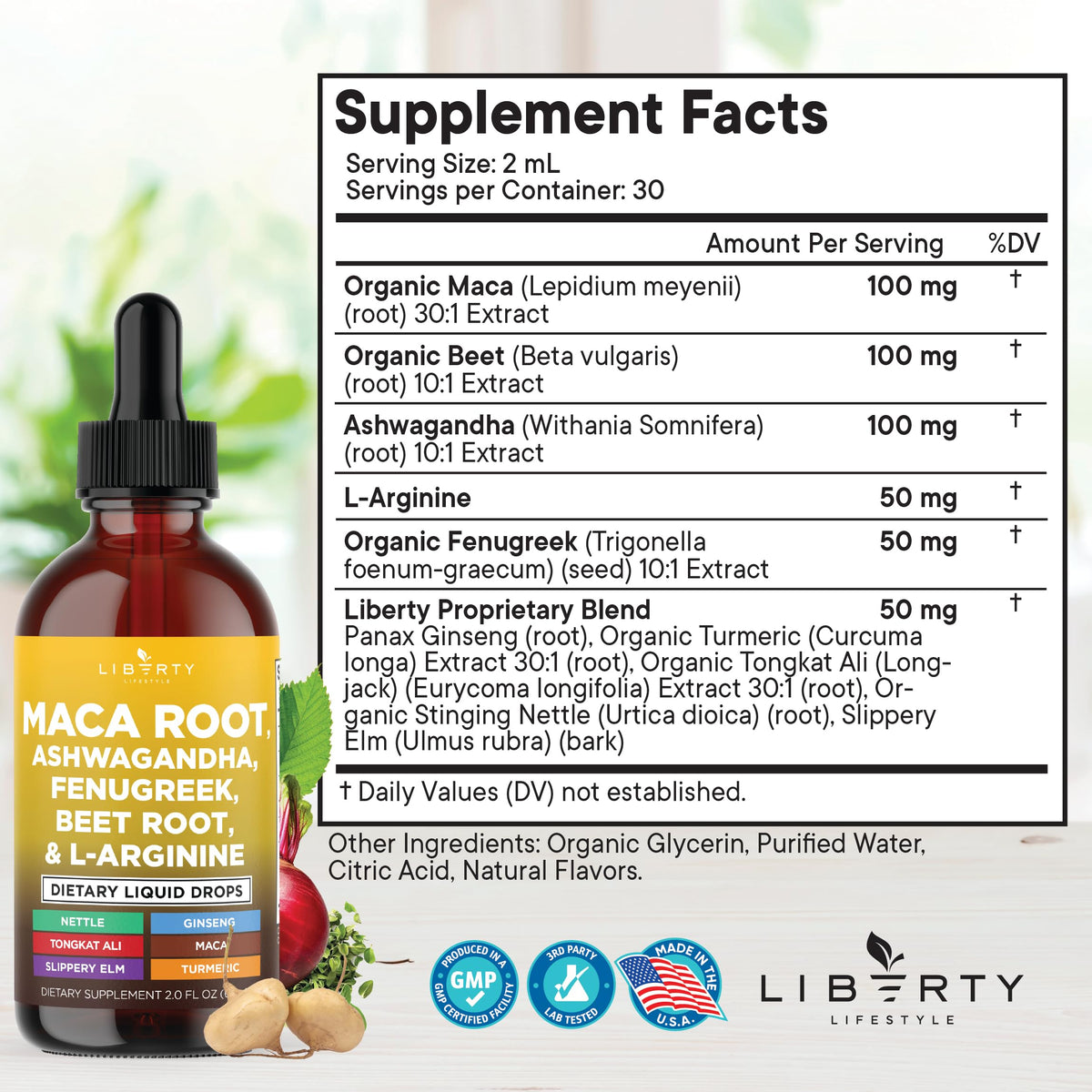 Organic Maca Root Liquid Drops with Ashwagandha 2oz B94654